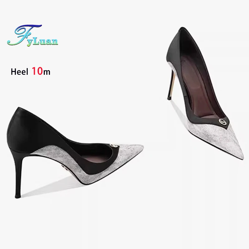 2025 رمادي فضي عالية الكعب 10 سنتيمتر 8 سنتيمتر 6 سنتيمتر أحذية نسائية رقيقة الكعوب الجلد المدبوغ وأشار السيدات مضخات الفم الضحلة خنجر أحذية الحفلات #4