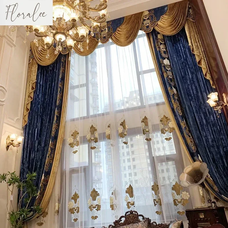 

European Style Luxury Palace Style High-end Window Curtains For Living Room Bedroom Dining Blackout Curtains Retro Velvet Cloth