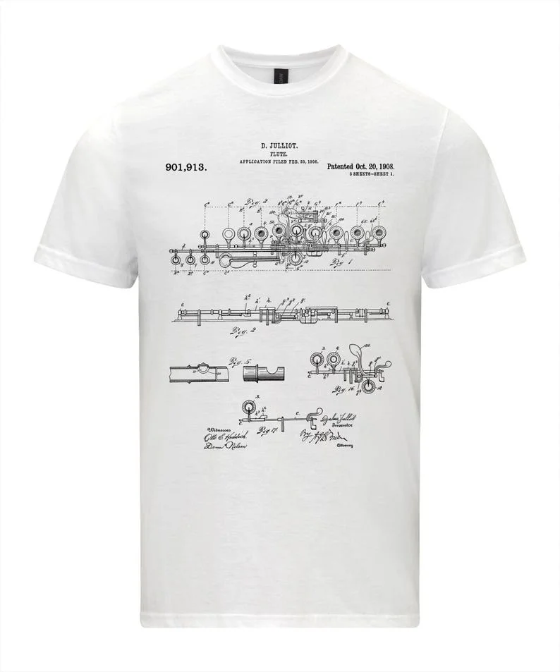 

Флейта из лакированной кожи Blueprint, подарочная футболка с музыкантом, художественный подарок, индивидуальный высококачественный принт для мужчин и женщин, уличный топ в одном стиле