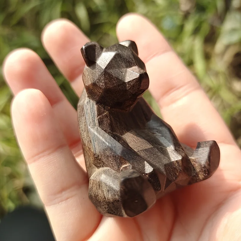 Ebony Wooden Bear Figurine, Creative Wooden Carving Bear, Holiday Decoration, Home Interior Tabletop Toy Statue Ornament