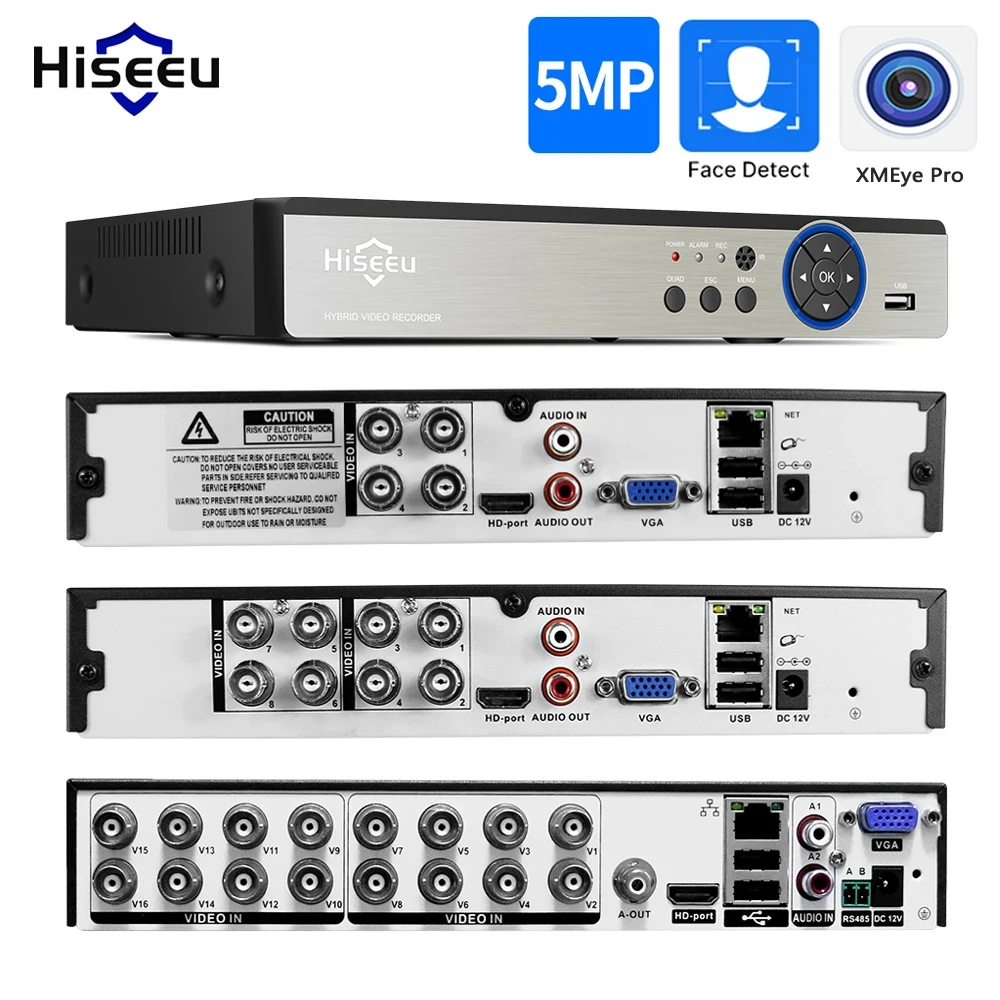 

Hiseeu 16CH 8CH 5MP CCTV DVR 5 in 1 AHD TVI CVI IP Camera 5MP 1080P 4CH Digital Video Recorder For CCTV Security System Xmeye