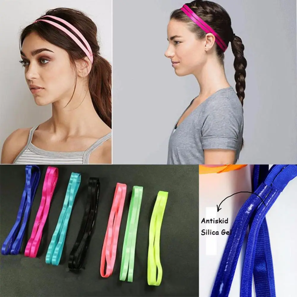 Fashion Women Girl Double Band Anti-Slip Sports Yoga Elastic Headband Hairband Running Fitness Hair Accessories Sweat Bands