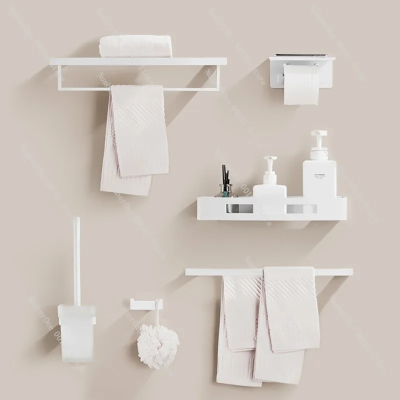 Elegant White Painted Bathroom Towel Rack Set Luxury Hardware Bath Accessories Wall Mounted Towel Bar Storage Shelf Robe Hook