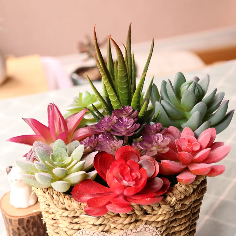 Mini Artificial Succulent Plants Green Various Plastic Plants Home Garden Ornament Decoration Fake Plants plante artificielle