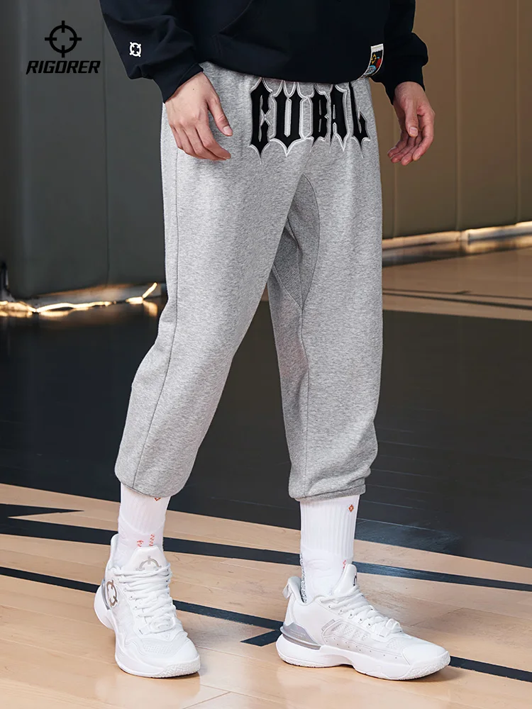 RIGORER Sports Pants Men's Leg-tied Casual American Style Basketball Sweatpants Trousers Knitted Pants Loose Lace-up Pants