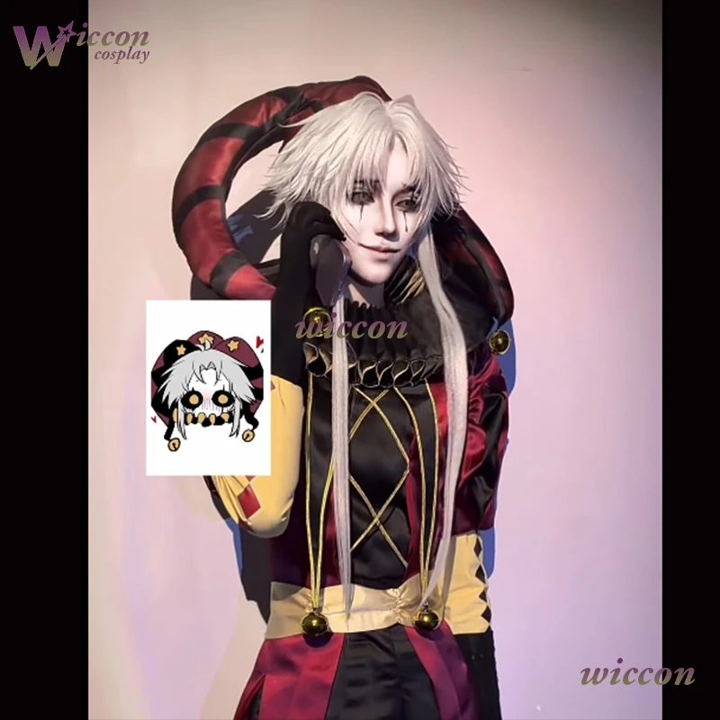 

cosr!` The Freak Circus Pierrot Clown Full Set Cosplay Wig Harlequinnn Cosplay Wig Black Hair Women Men Halloween Roleplay