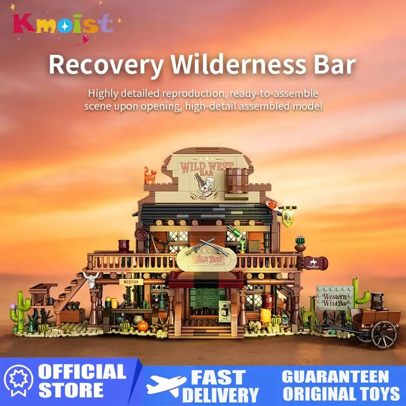 Assembly 1902Pieces Creative Western Cowboy Bar Model Building Blocks with Led Light Rechargeable Construction Bricks Toys Gifts