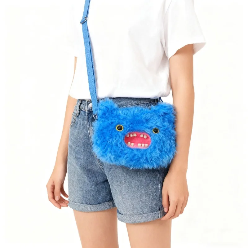 Fuggler Plush Crossbody Bag Big Head Series Leopard Print Solid Color Kawaii Ugly Tooth Monster Toy Funny Backpack Friend Gifts