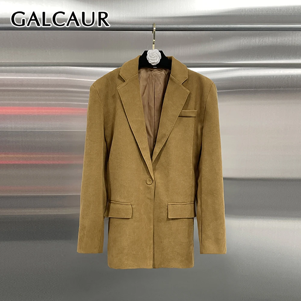 Vintage Fashion Style Female - GALCAUR Solid Spliced Pocket Chic Jacket