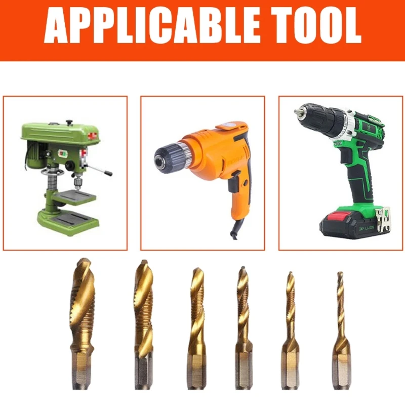6Pcs Thread Tap Spirals Machine Tap Threading Tool Screw Tap Drill Bit Tap Drill Bit Composite Tap Drill Set For Metal