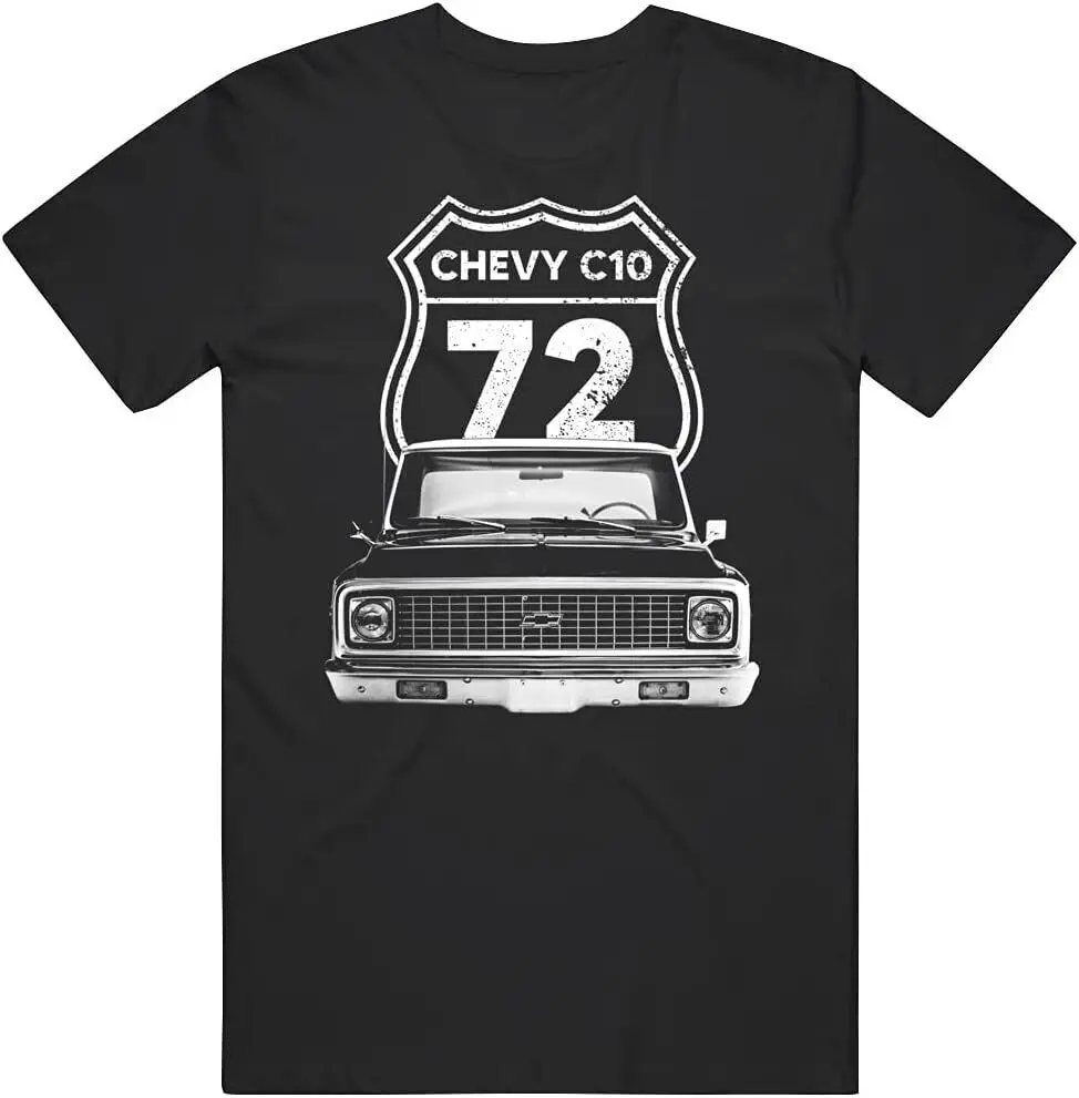 1972  C10 Pickup Truck Front View with Highway Sign T Shirt Anime Graphic T-shirts for Men Clothing Women Tees Y2K tops Unisex S