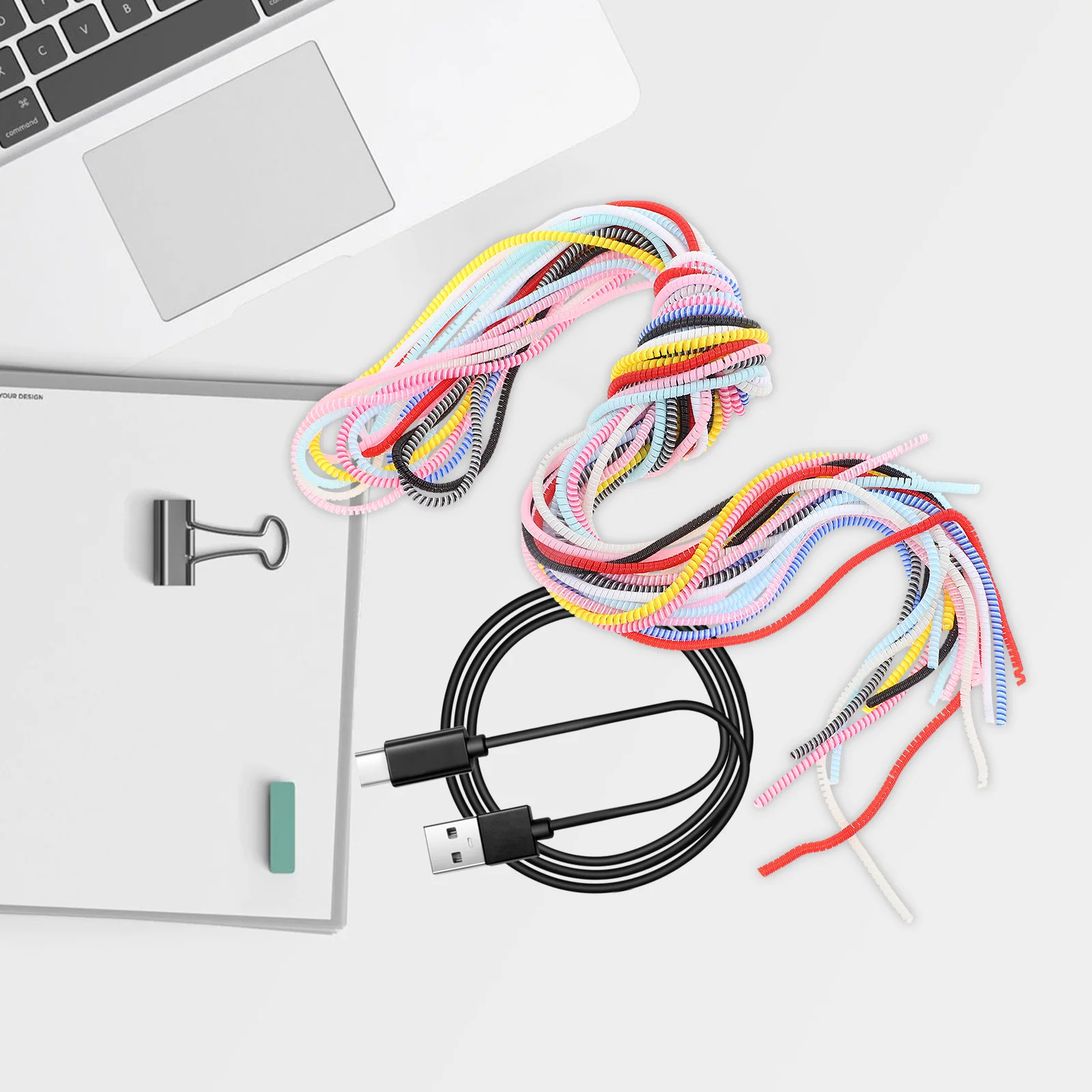 

12pcs Data Line Protector 1.4 Meters Spiral Cable Management Sleeve Flexible Wire Hider For Cord Organization Cable Saver Wire