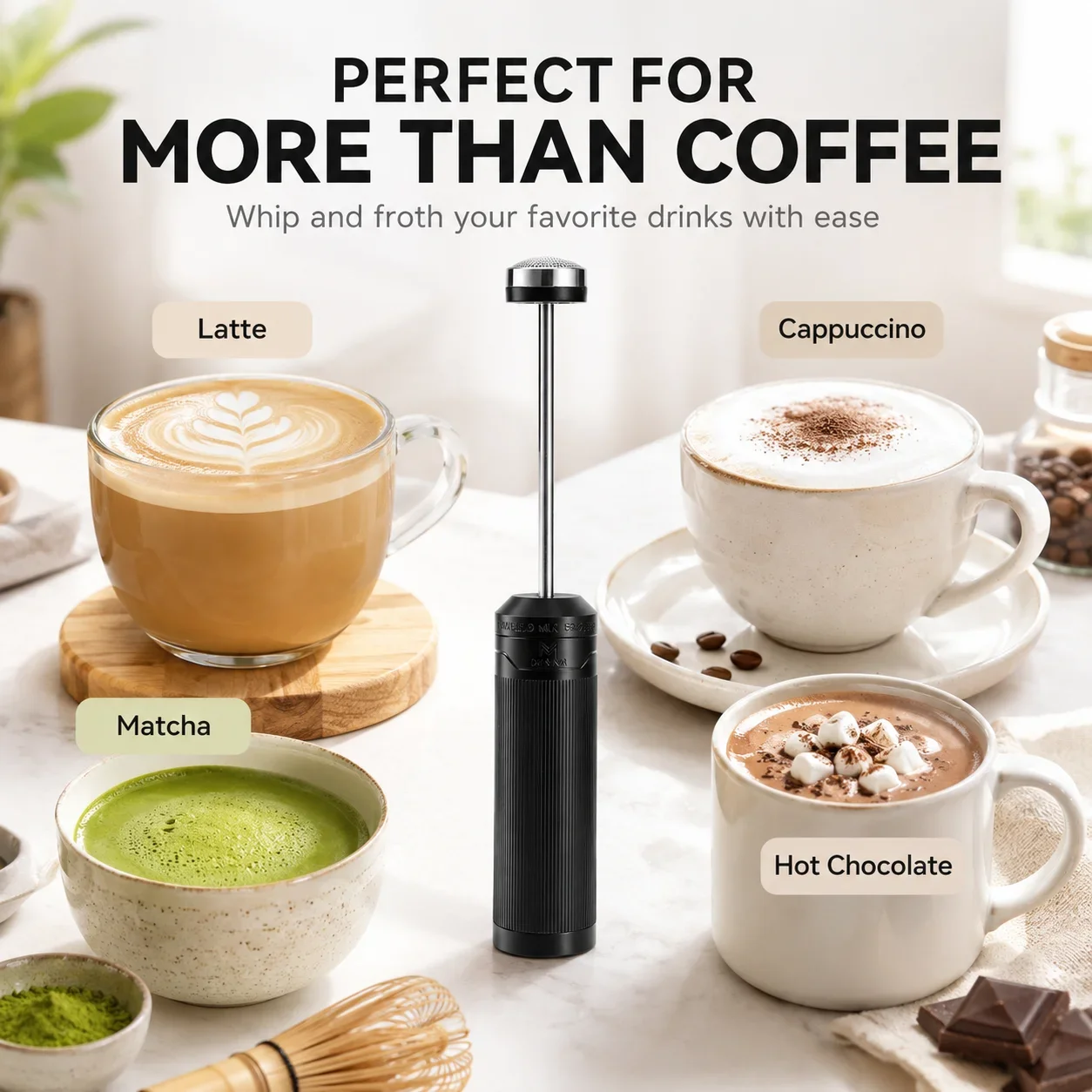 MUVNA Electric Coffee Milk Foaming Mixer Coffee Creamer Whisk Handheld Egg Beater Froth Mixer Kitchen Automatic Whisk Tools
