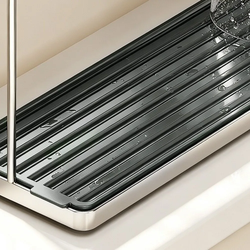 Stainless Steel Double-layer Water Cup Rack Large Capacity Saving Space Cup Storage Rack Anti-Fall with Drain Tray