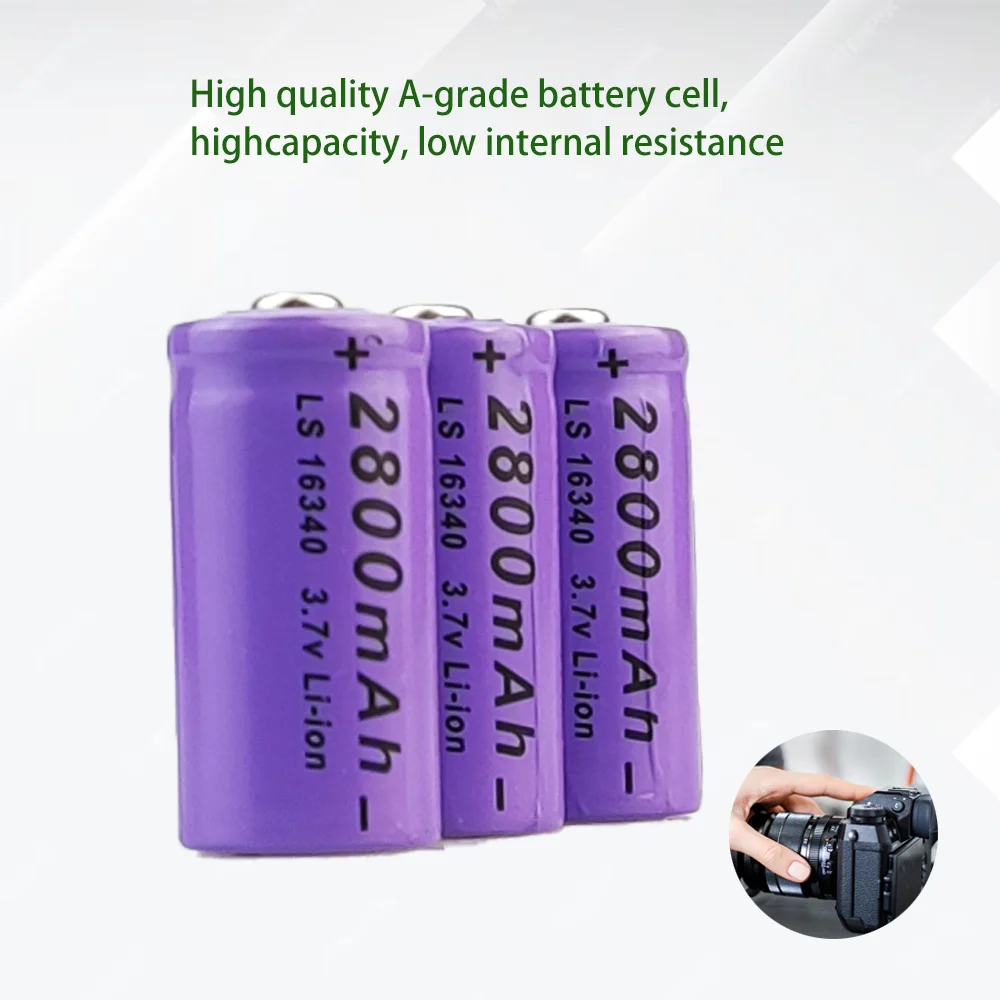 Batterie lithium-ion aste avec chargeur L70 Plus, caméra de sécurité, CR123A RCR 16340, violet, 2800mAh, 3.7V ICR, 123