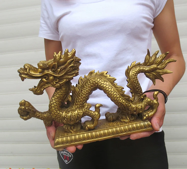 29CM #   Bureau maison boutique entreprise hall prospère affaires argent dessin bonne chance mascotte #   Or Loong dragon FENG SHUI Statue en laiton