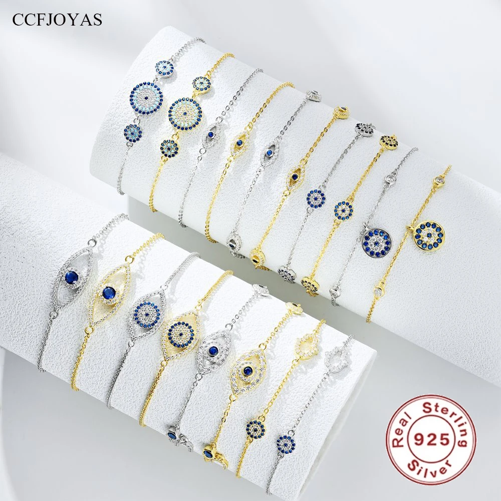 

CCFJOYAS Various Styles 925 Sterling Silver Devil's eye Bracelet for Women Light Luxury Geometric Evil Eye Chain Bracelet Gift