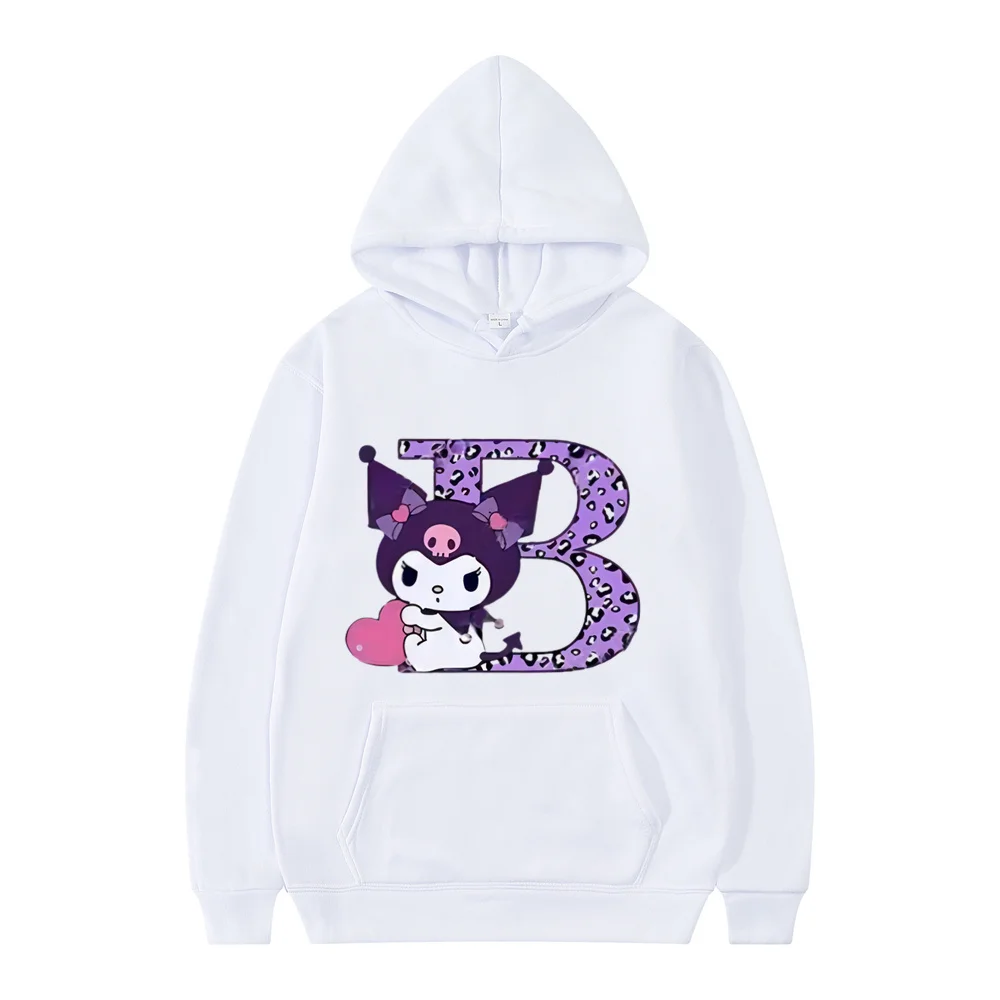 White Kuromis Hoodies Letter A B C D Cartoons Hoodies Anime Kawaii Tops Casual Clothes Woman And Men Fashion Long Sleeve Hoodies