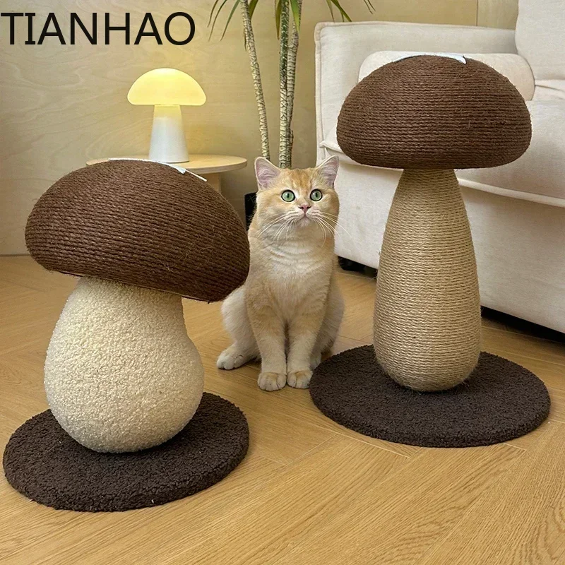 Floor Standing Cat Scratch Post Interactive Scratcher Durable Cat Toy Wear-Resistant Shiitake Mushroom Sisal Claw Grinding Toy