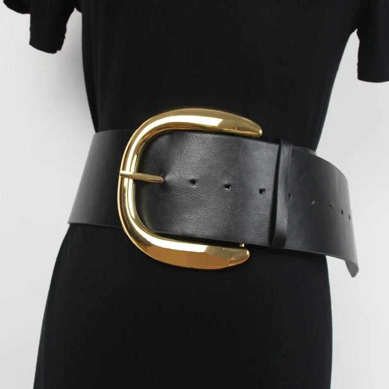 Big Metal Buckle Waist Belt Women Vintage Luxury Brand Designer Wide PU Waistband Waist Strap for Shirt Dress Belt Decoration