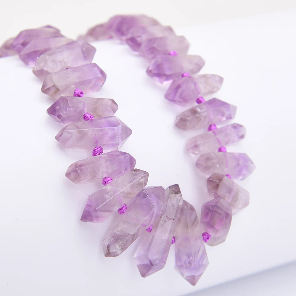 APDGG A+ Natural Purple Amethyst Quartzs Cutting Double Pointed Shaped Loose Pendant Beads 16'' Strand Jewelry DIY view 3