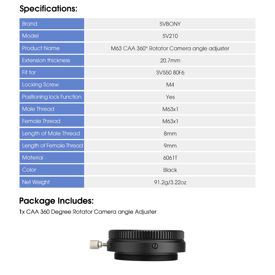 SVBONY SV210 M63 CAA 360 ° Rotator-Kamera-Winkeleinsteller für SV550 80F6, visuelle Drehung – Detail 8