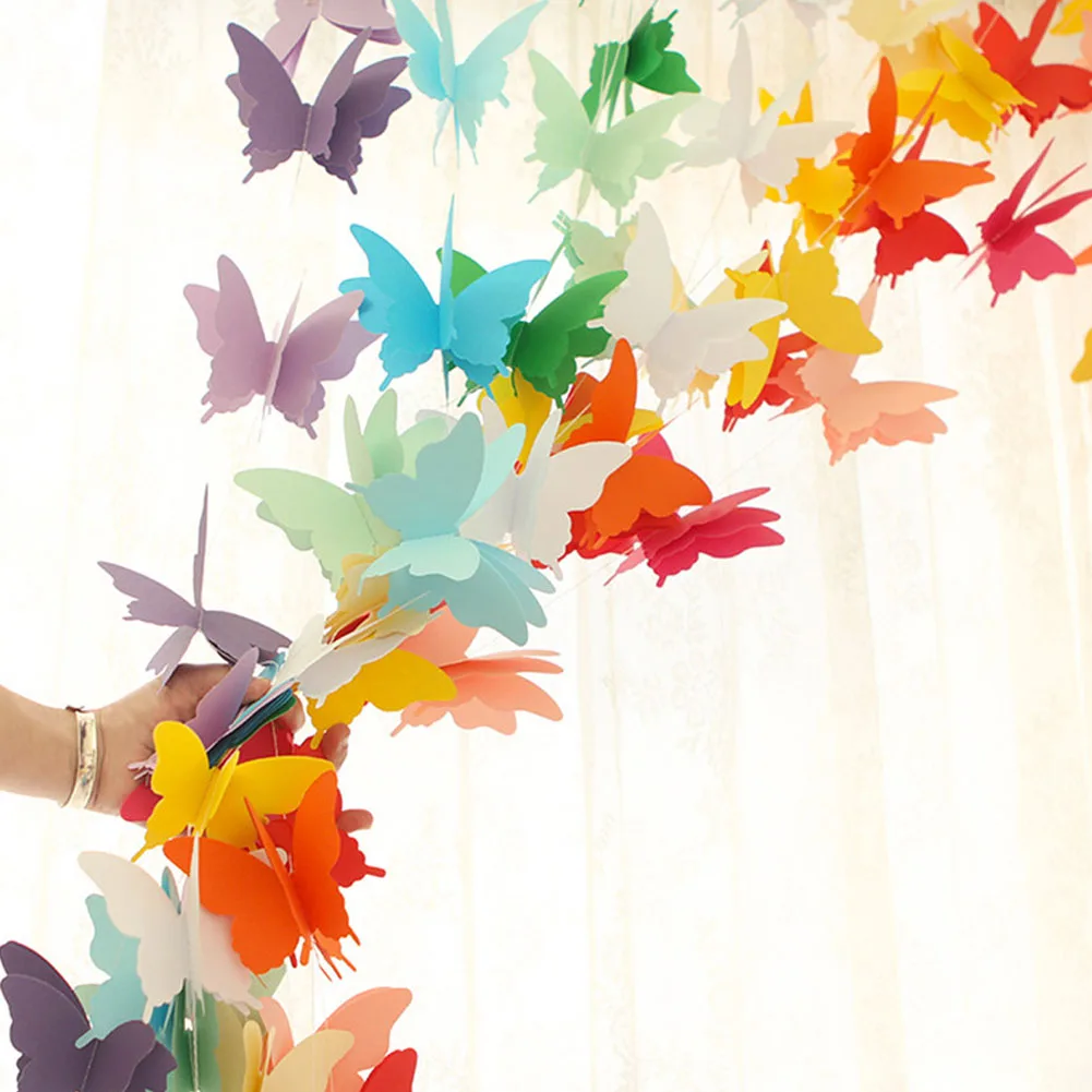 3D Paper Butterfly Garland Colorfly Hanging Banner Flag DIY Adult Kids Birthday Party Decoration Supplies Wedding Baby Shower