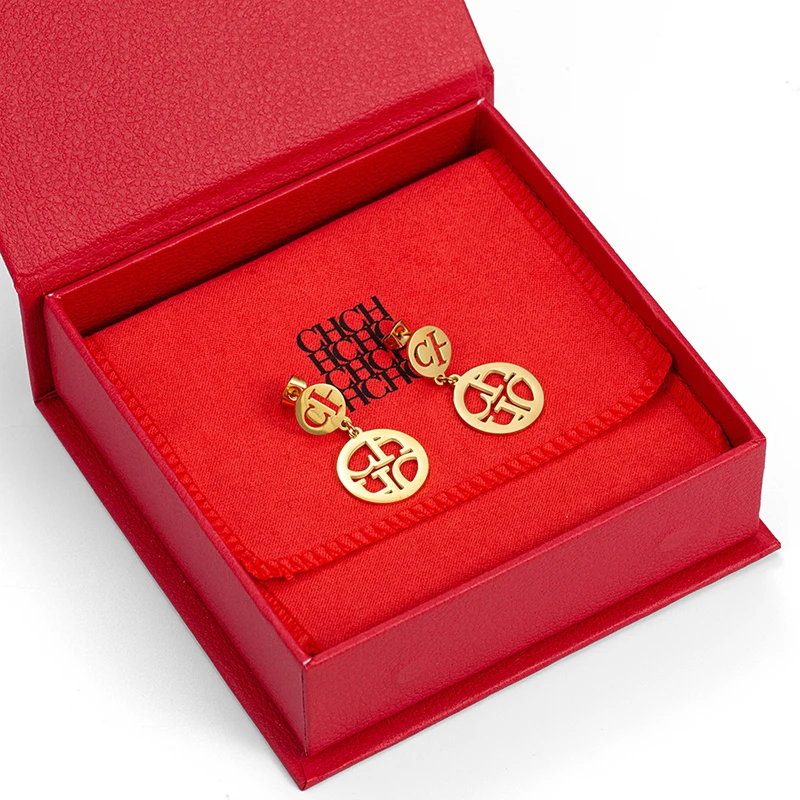 CH Double Layer Hollow Earrings Titanium Steel Geometric Minimalist Design Gold Color Office Daily Jewelry