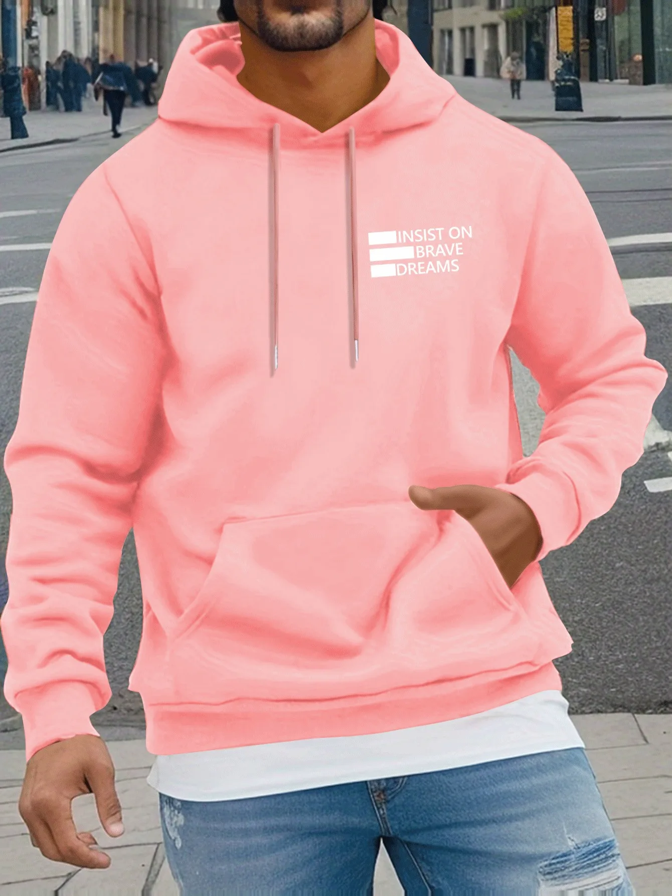 سويت شيرت رجالي برباط مطبوع عليه حلم شجاع، بلوفر كاجوال مريح بأكمام طويلة، هوديي للأنشطة الخارجية