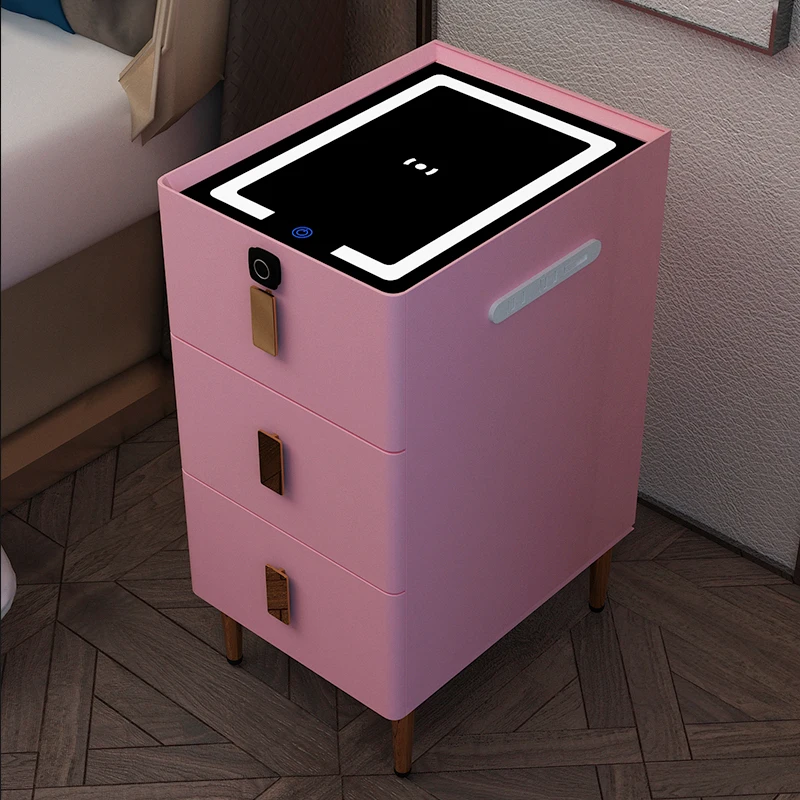 Smart Modern Nightstand LED Ultra Narrow Apartment Bedroom Multifunctional Wireless Charging Three Drawer Bedside Table