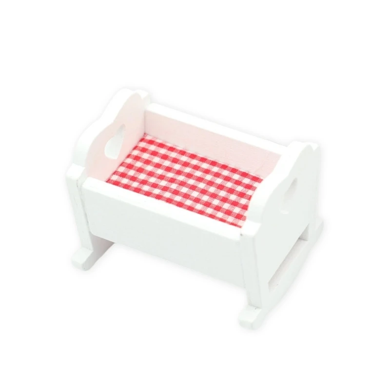 

White Cradle with Bedding For 1/12 Dollhouses Nursery Scene Display Accessories 15UB