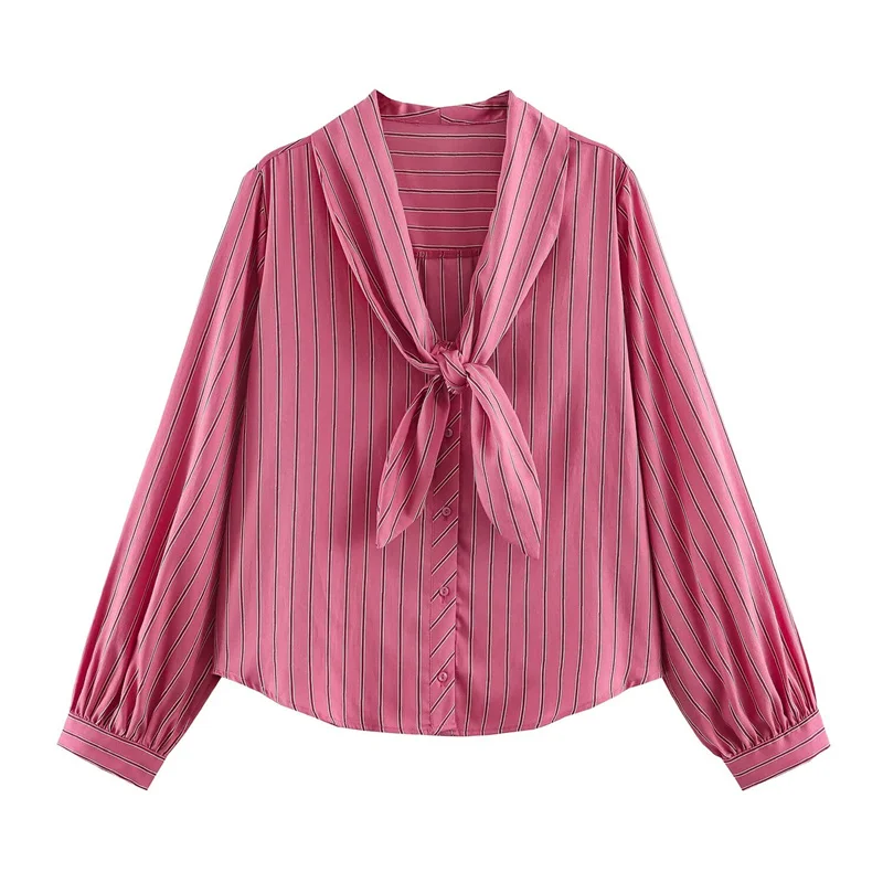 Women's Shirt 2026 New Autumn Winter Bowknot Long Sleeve Striped Shirt for Women Casual Chic Personality Female Shirt