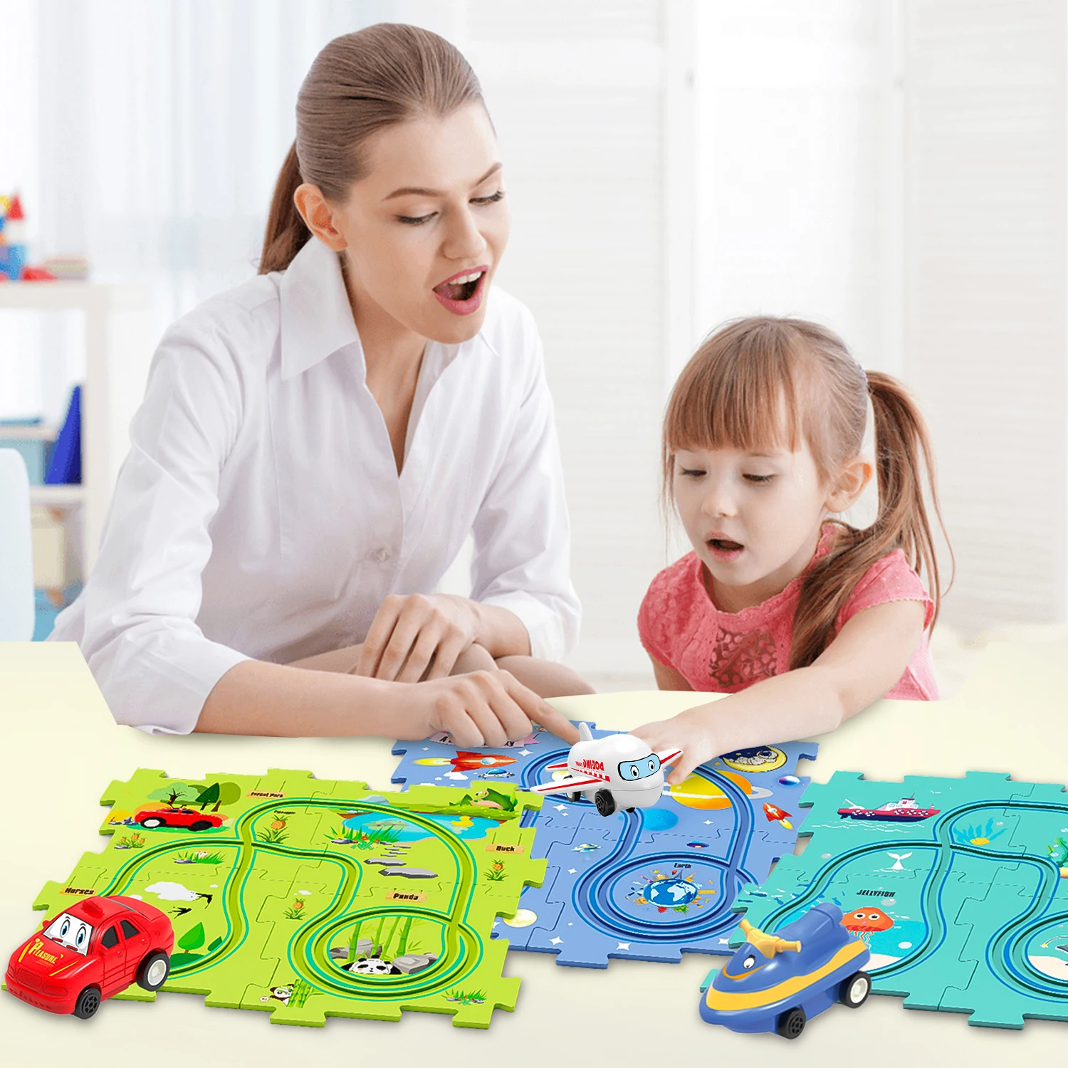 Children Puzzle Tracks Car Toy DIY Assemble Electric Automatic Rail Car montessori Parent-child Interaction Toy for Kids Gifts