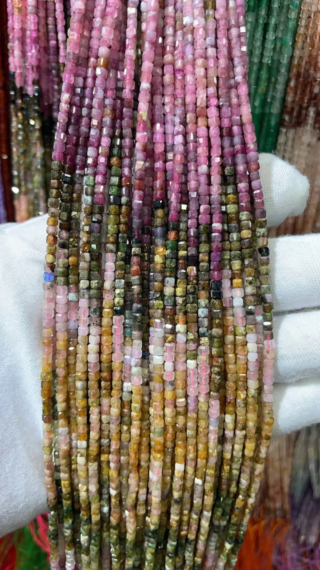 Natural Mixed Color Tourmaline Edge Faceted Cube Beads 2.5mmx2.5mm，Different Colors