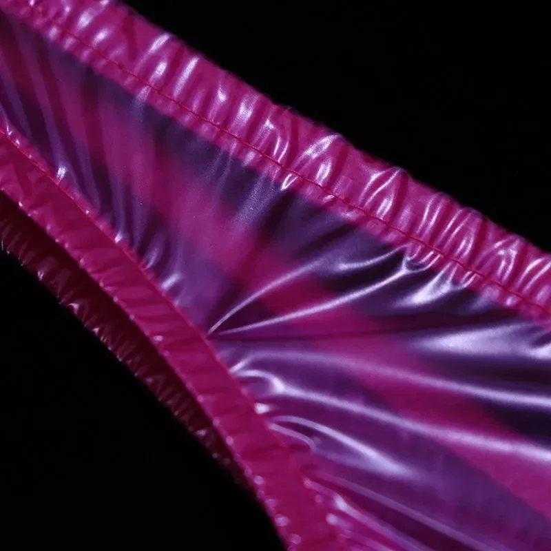 String en plastique souple pour hommes et femmes, rose, Sexy, brillant, dos en T, taille basse, PVC, Transparent, slip érotique pour Couple, culotte imperméable