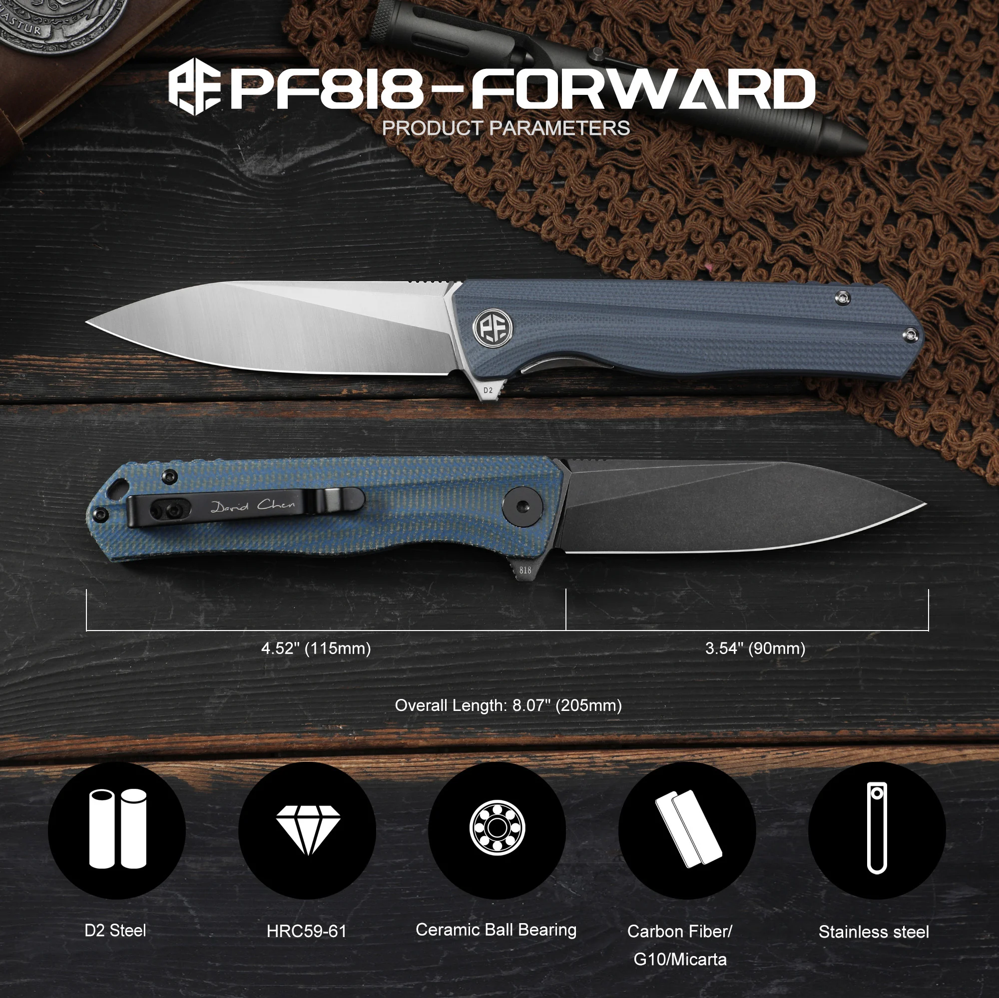 Petrified fish  D2 Steel  PF818 folding knives G10 handle  ball bearing outdoor hunting knife EDC pocket tool