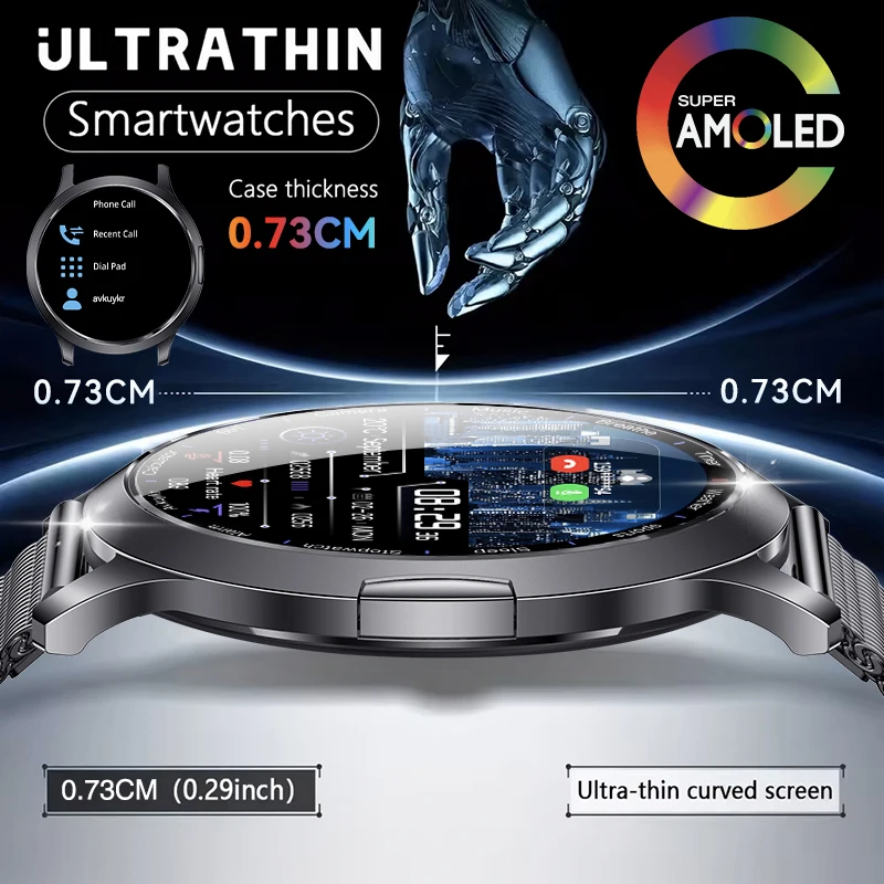 

2025 Мужские и женские умные часы 1,32-дюймовый 73 мм Ультратонкий AMOLED HD-экран Всегда отображение Время Отслеживание сна Вызов Bluetooth