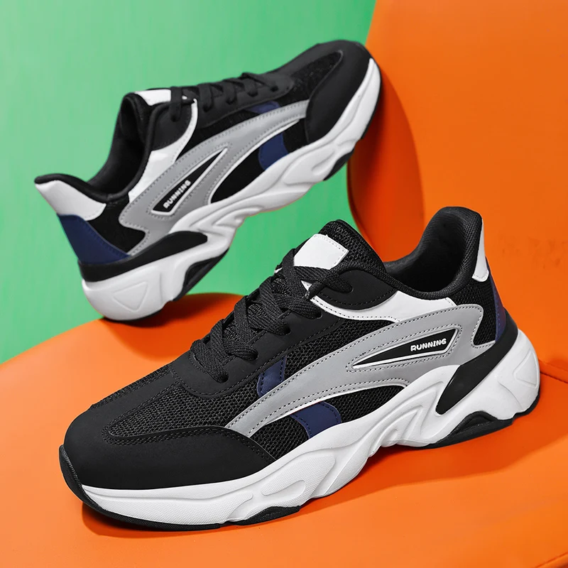 Male All Match Mesh Walking Sneakers Plain Basic Shape Light Shock Outsole Breathable Daily Casual Footwear