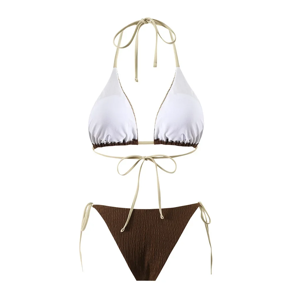 ใหม่เซ็กซี่สีบล็อกสามเหลี่ยมบิกินี่ 2025 ชุดว่ายน้ําสตรีชุดว่ายน้ําหญิง 2 ชิ้นชุดบิกินี่ชุดบิกินี่ Bather ชุดว่ายน้ําชายหาด