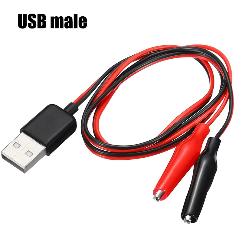 التمساح اختبار كليب المشبك إلى USB الذكور والإناث المقبس موصلات اختبار موصل موائم مصدر تيار سلك 50 سنتيمتر كابل أحمر أسود