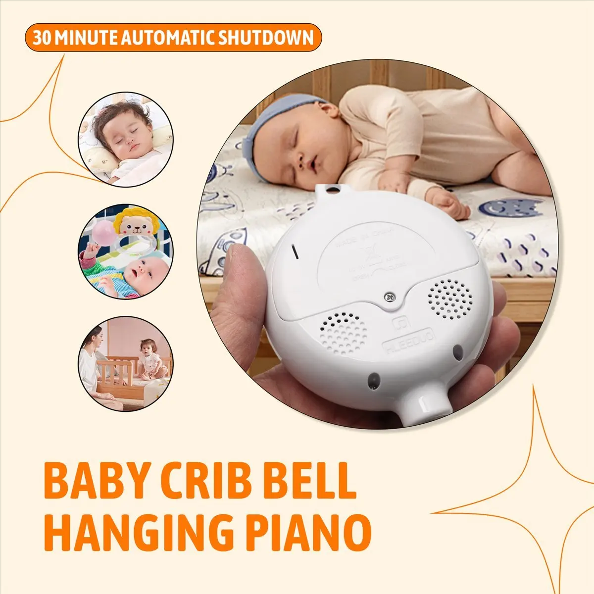 Top Rated-Crib Mobile Motor Baby Music Box Spinner with 3 Modes Volume Adjustable 12 Lullabies Auto-Off After 30 Minutes