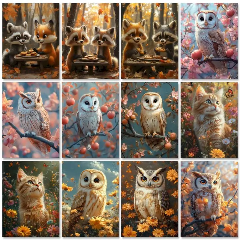 

GATYZTORY DIY Frame Oil Painting By Numbers Animal Acrylic On Canvas Picture By Numbers Owl Wall Art Decor