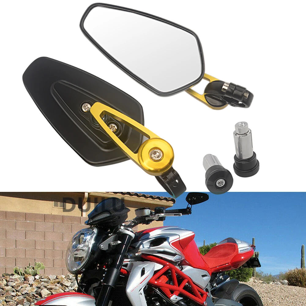 

7/8" 22mm Motorcycle Bar End Rear Mirrors Motorbike Scooters Side View Mirrors Rear View Handle Side Mirrors Oval Aluminum