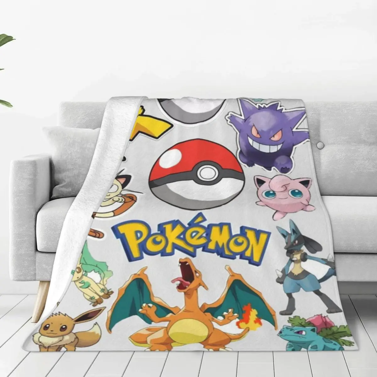 Pokemon Anime-Decke, Flanell, Frühling/Herbst, multifunktional, superweiche Überwurfdecke für Bett, Reisen, Tagesdecken