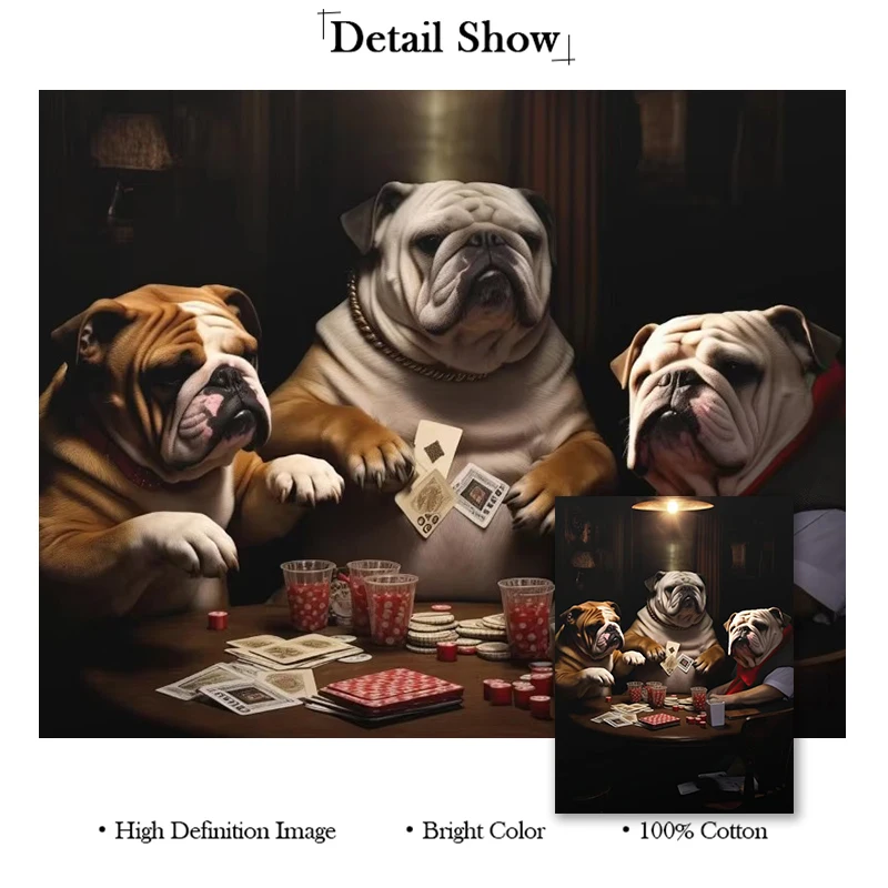 Animal Funny English Bulldog Playing Poker Smoke Bar Poster Print Wall Art Pictures Canvas Painting Living Room Home Decor Gift