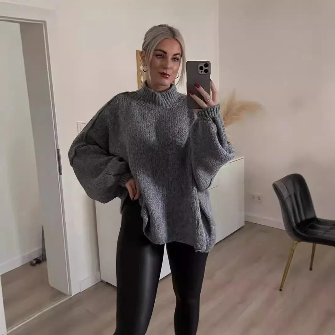 

New Fall/winter Women's Sweater Solid Color Semi-turtleneck Casual Commuter Style Knit Pullover Loose Sweater Simple All-match