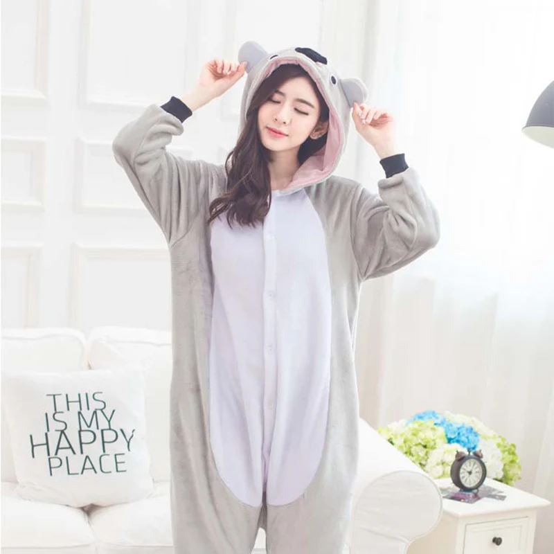 

New 2023 Unisex Adult Soft Koala Bear Pajamas Animal Cosplay Costume Onesie Sleepsuit Sleepwear Cute Grey Blue Koala Pyjamas