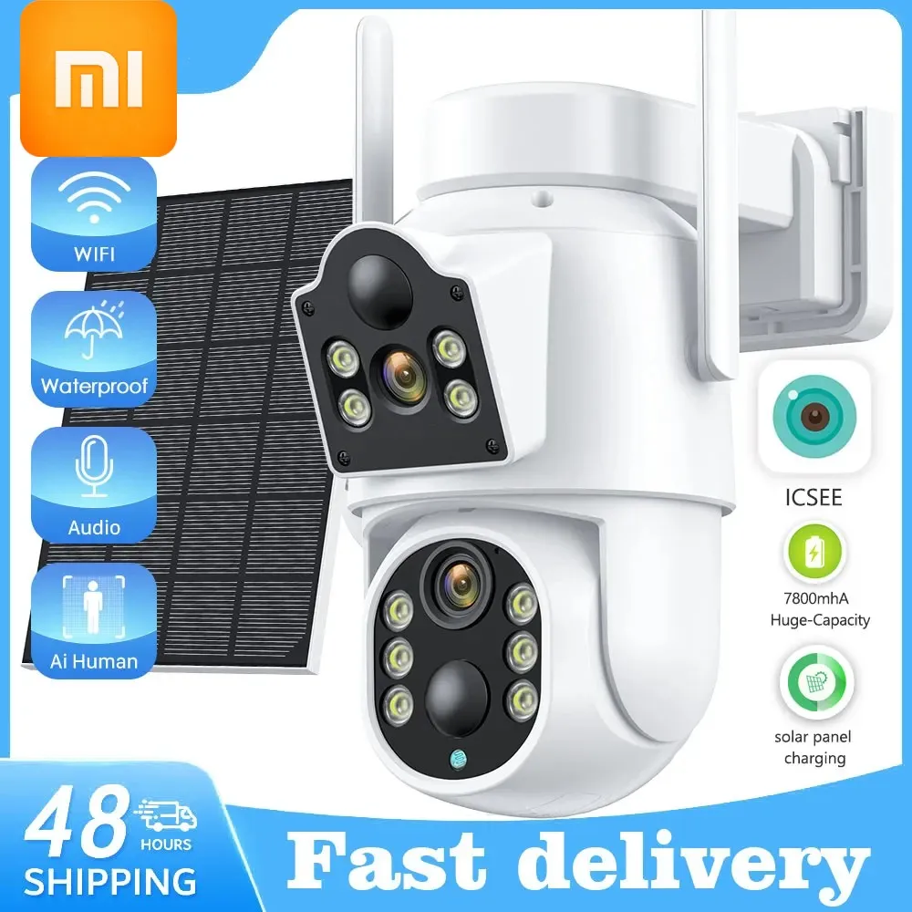 Xiaomi-cámara IP Solar WiFi para exteriores, cámara de seguridad PTZ de doble lente con batería integrada, Panel Solar, cámara inalámbrica, alarma PIR iCsee