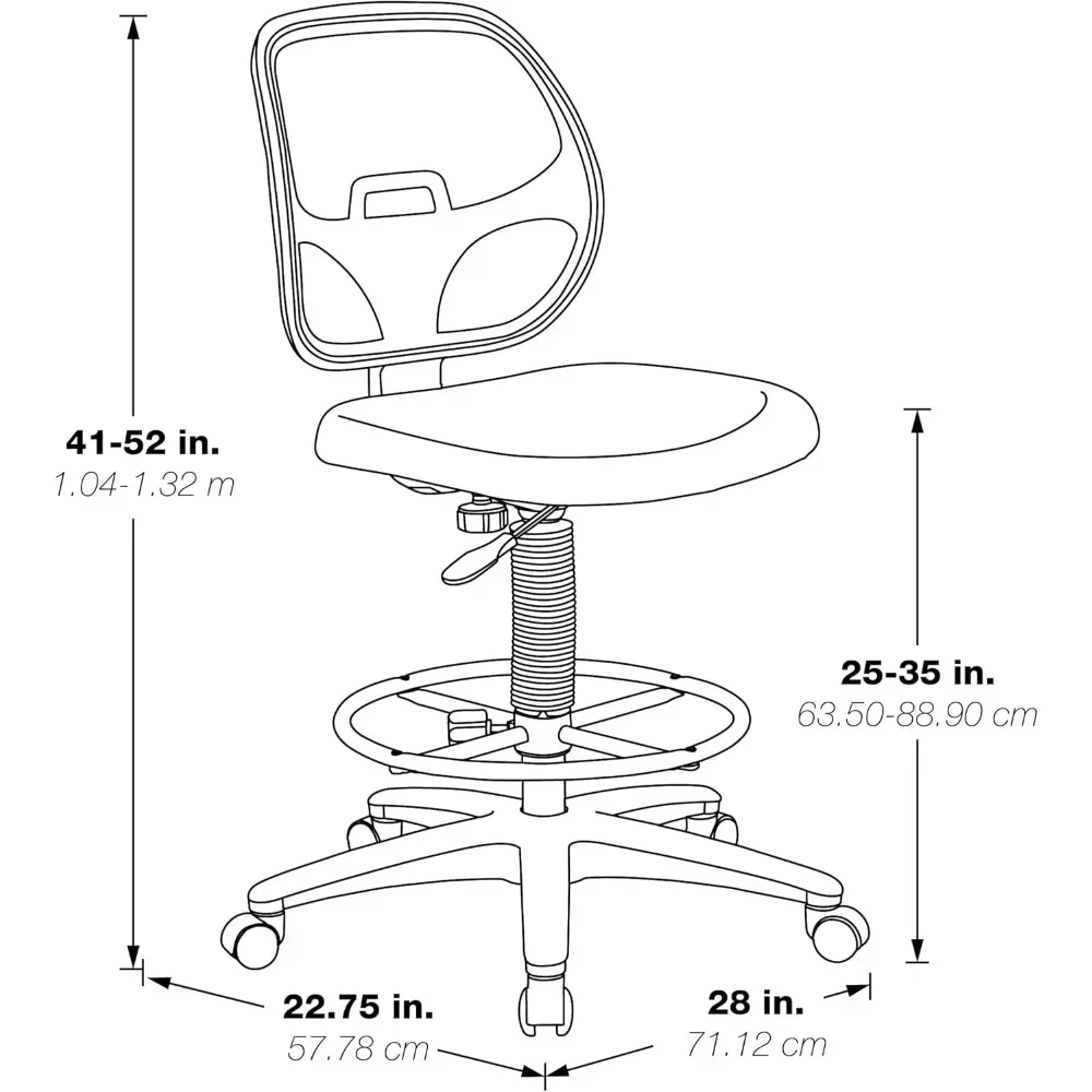 Escritório Star DC Series Deluxe malha respirável volta, cadeira de elaboração ergonômica, apoio lombar, Footstool ajustável, Foothing preto