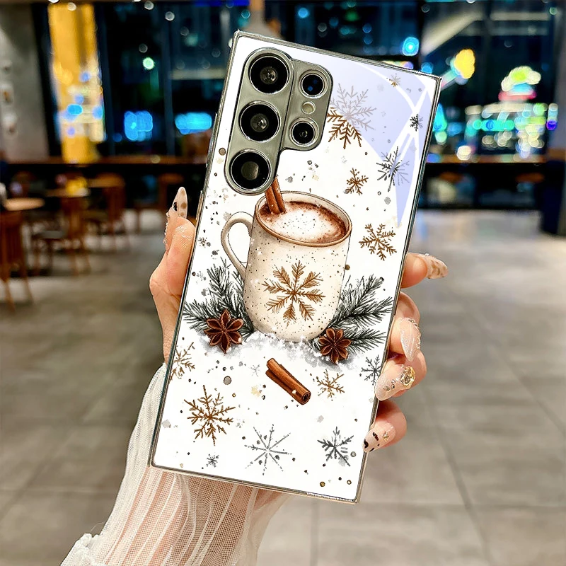 Cozy Winter Art Electroplated Silver Phone Case For Samsung Galaxy S26 S25 S24 S23 S22 S21 S20 Ultra Plus FE S26FE Glass Cover